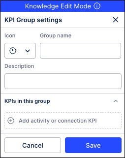 Screenshot of the KPI Group settings menu used to create custom KPIs.