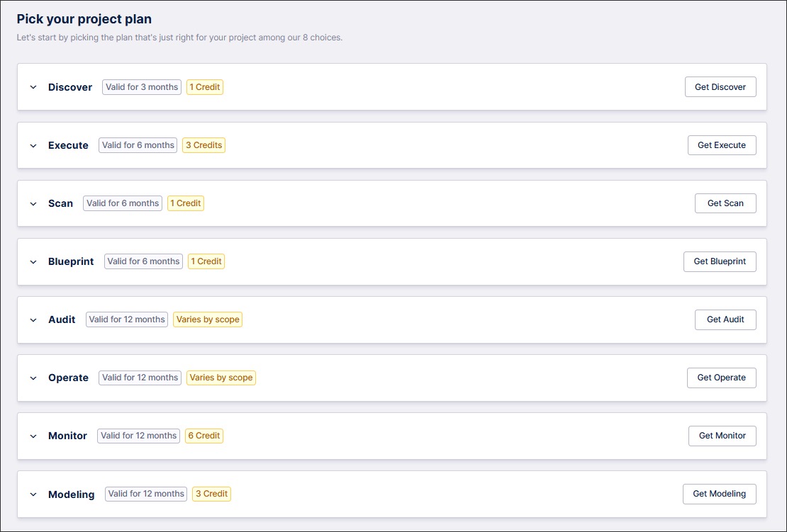 A screenshot of the project types in celonis for consulting.