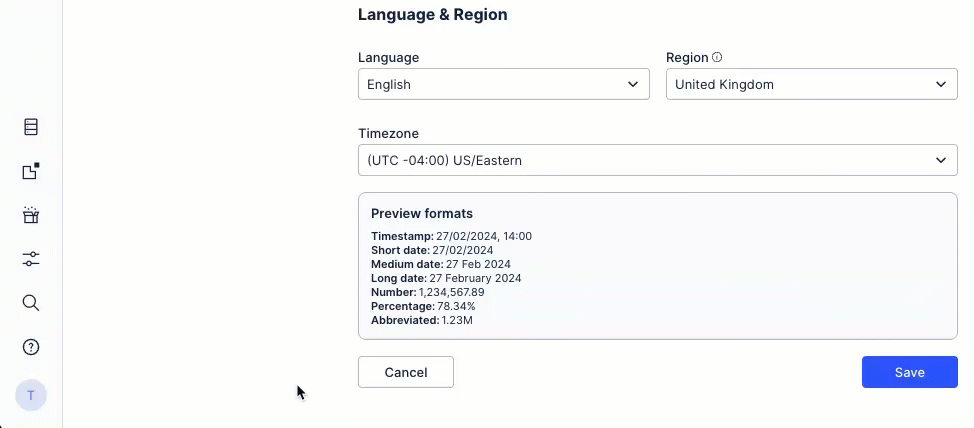 An animated screenshot showing how to change regions in your user profile.