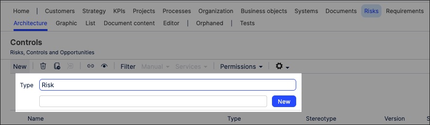 A screenshot showing how to create risk objects in process designer.
