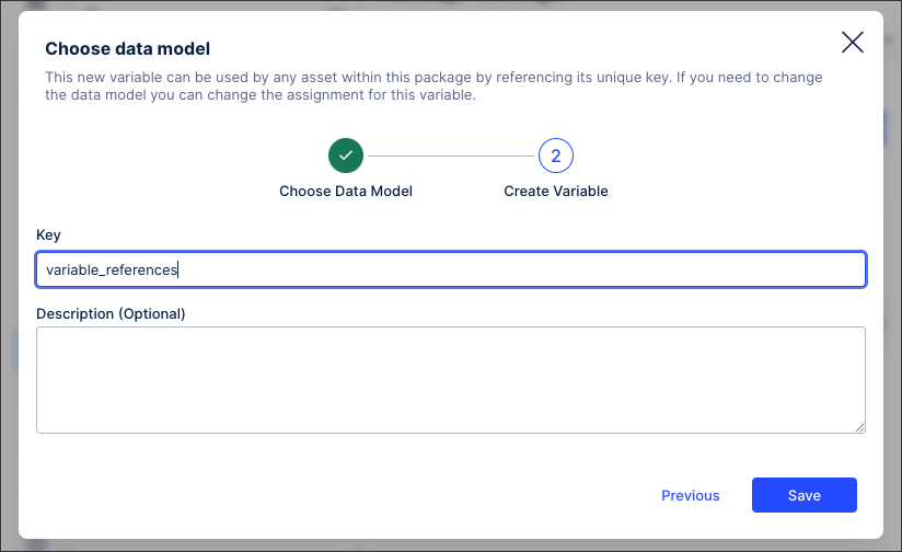 A screenshot showing how to create a data model variable using the wizard.