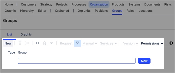 A screenshot showing how to create organizational objects in Process Designer.