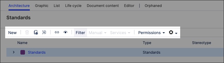 A screenshot showing how to create standards objects in process designer.