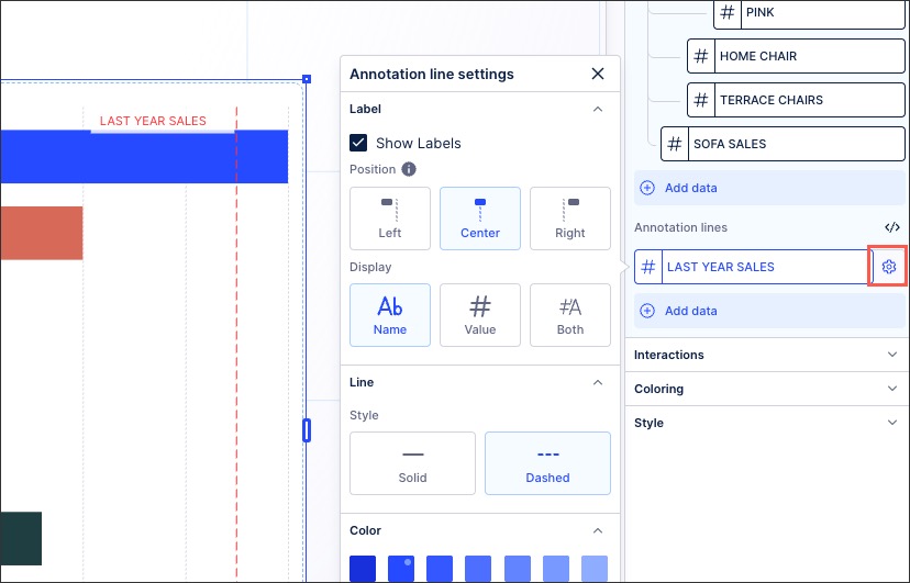 A screenshot show examples of how to configure a waterfall chart in Studio.