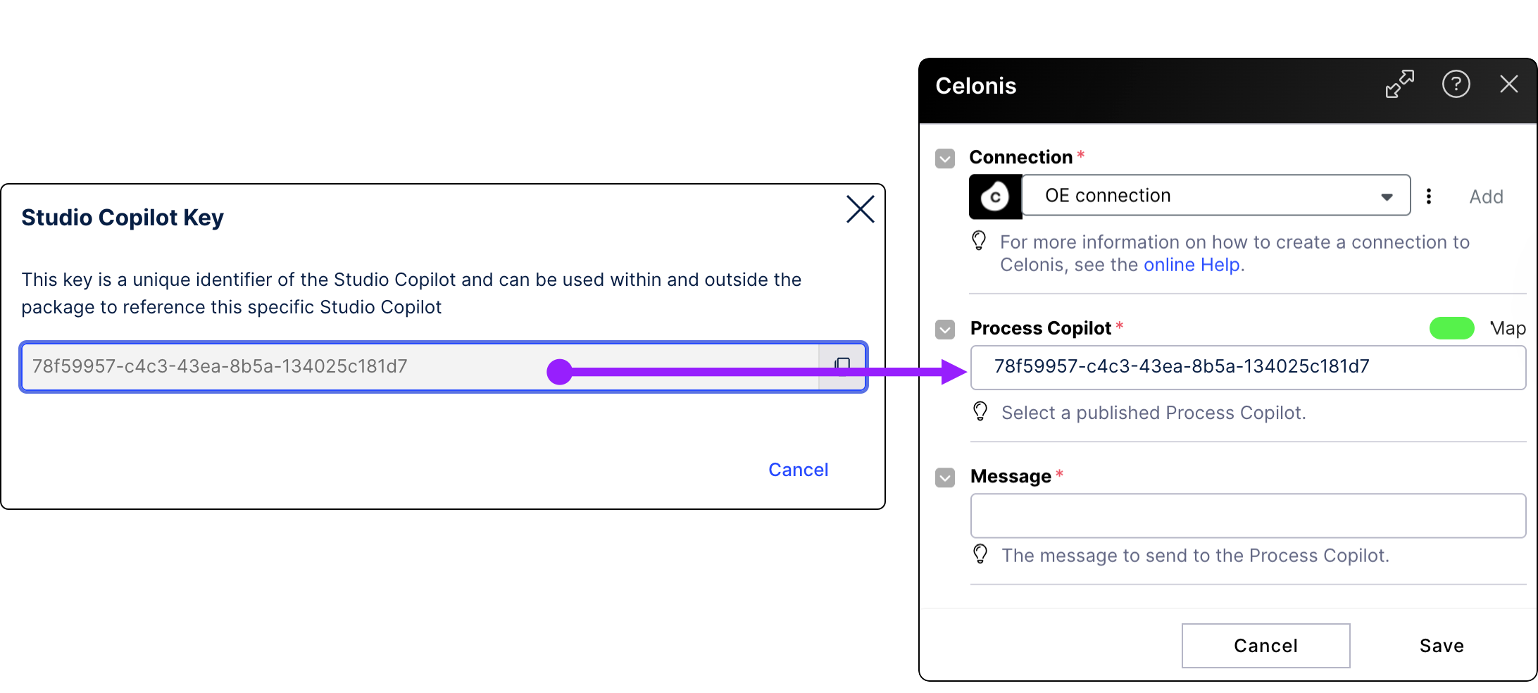 Studio Process Copilot key being copied to setting of the Process Copilot Action Flow module.