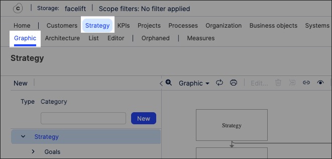 A screenshot showing how to create strategy objects and graphics in process designer.