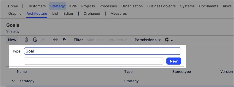 A screenshot showing how to create strategy objects and graphics in process designer.