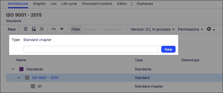 A screenshot showing how to create standards objects in process designer.