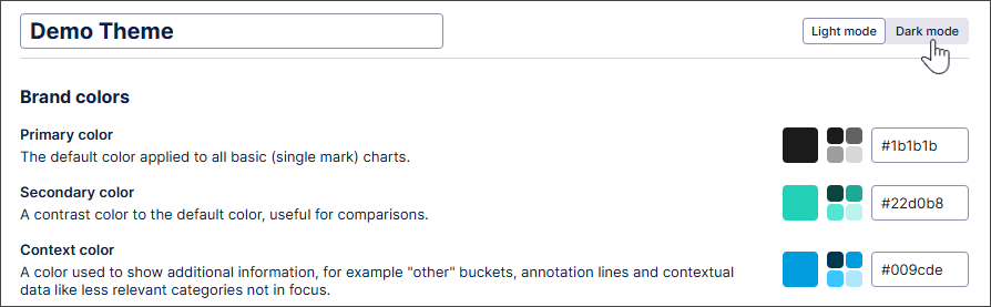 Screenshot showing the light to dark mode switch options