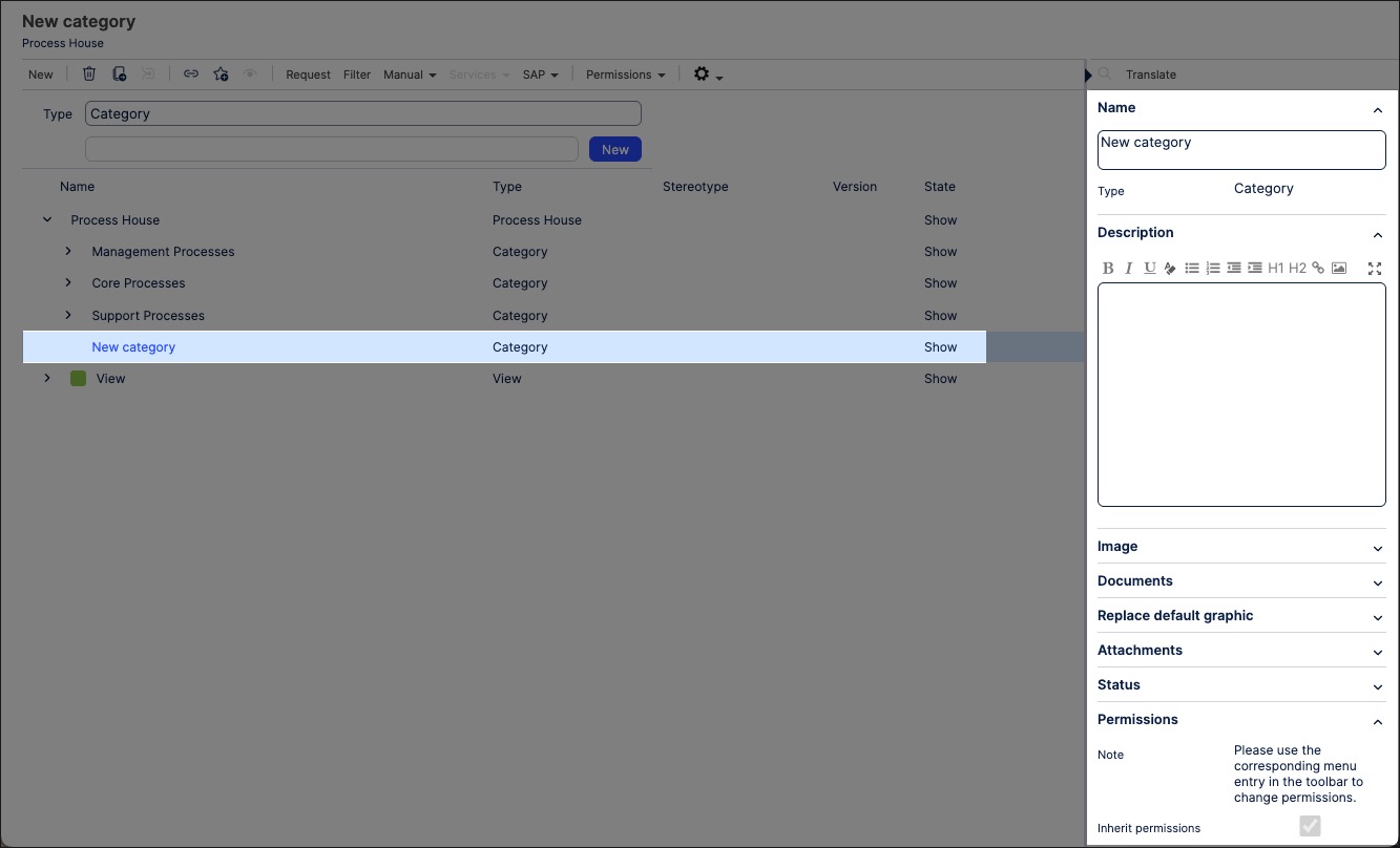 A screenshot showing how to edit category details in Process Designer.