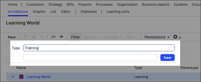 A screenshot showing how to create learning objects in Process Designer.