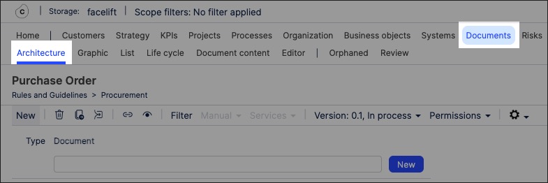 A screenshot showing how to create document objects in Process Designer.
