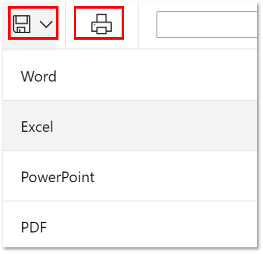 Export-/Print options of reports