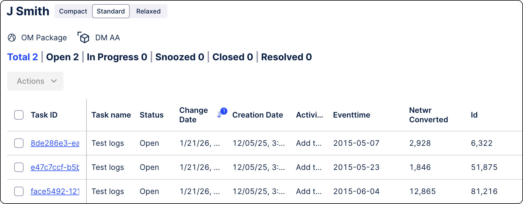 Task Inbox with a list of sample tasks.