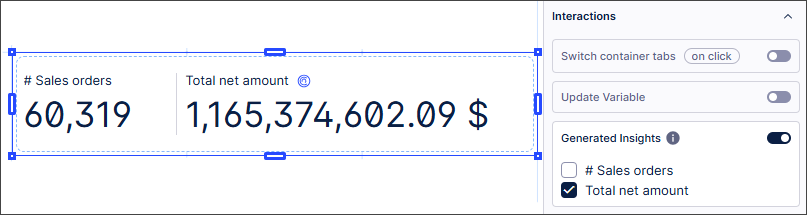 KPI list component displaying two KPIs, one KPI having generated insights enabled.