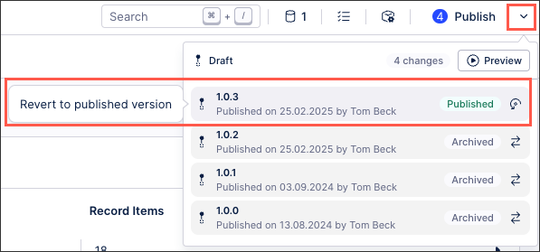 A screenshot showing how to revert your package to the published version.