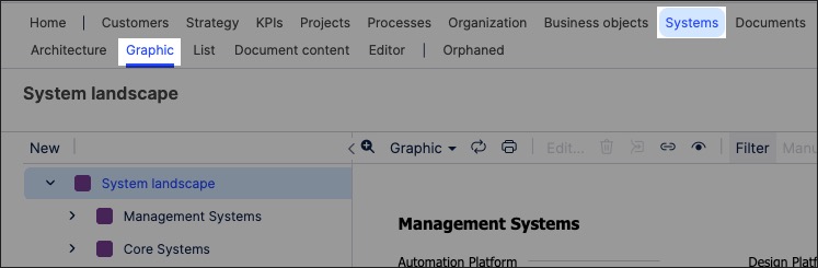 A screenshot showing how to create systems objects and graphics in process designer.