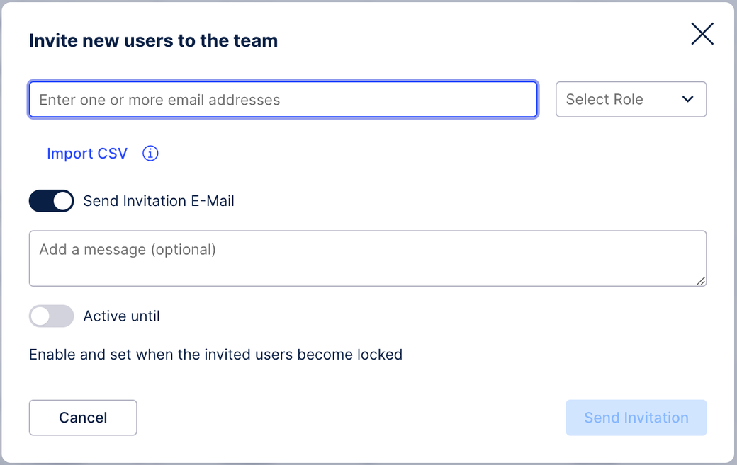 A screenshot showing where to send invitations to new users.