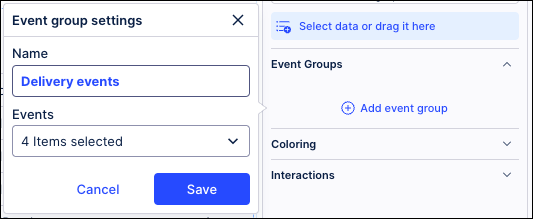Screenshot of the Event group settings with four items selected.