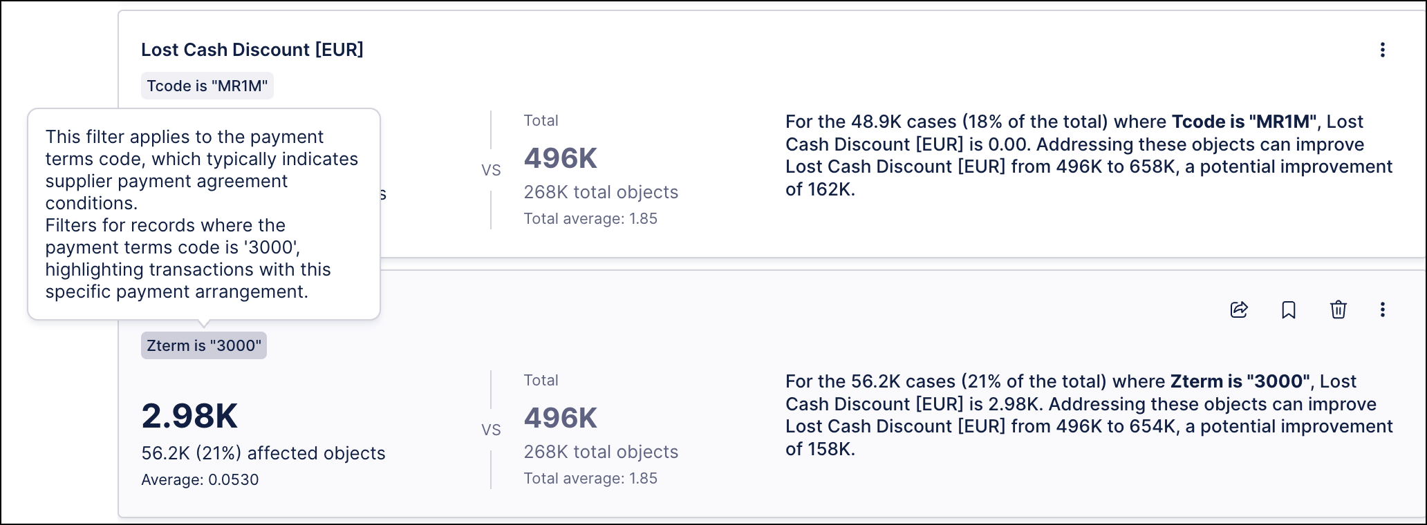 Screenshot showing the explanation of the filter applied to an insight in Insight Explorer.