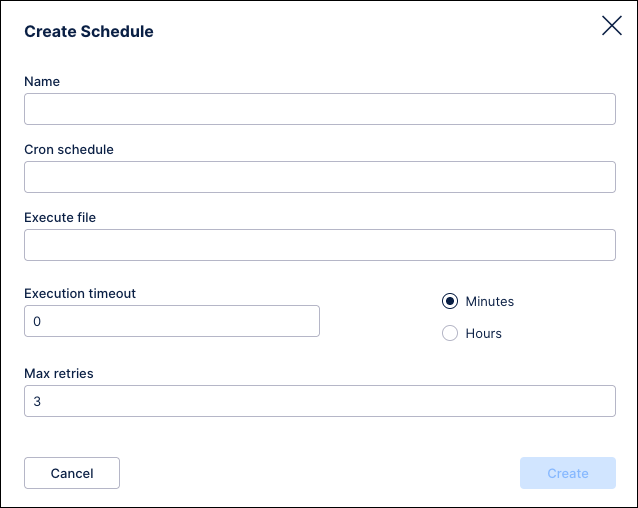 Screenshot of the Create Schedule window in a Machine Learning workbench.