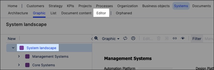 A screenshot showing how to create systems objects and graphics in process designer.