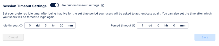 A screenshot showing how to set session timeout limits for users.