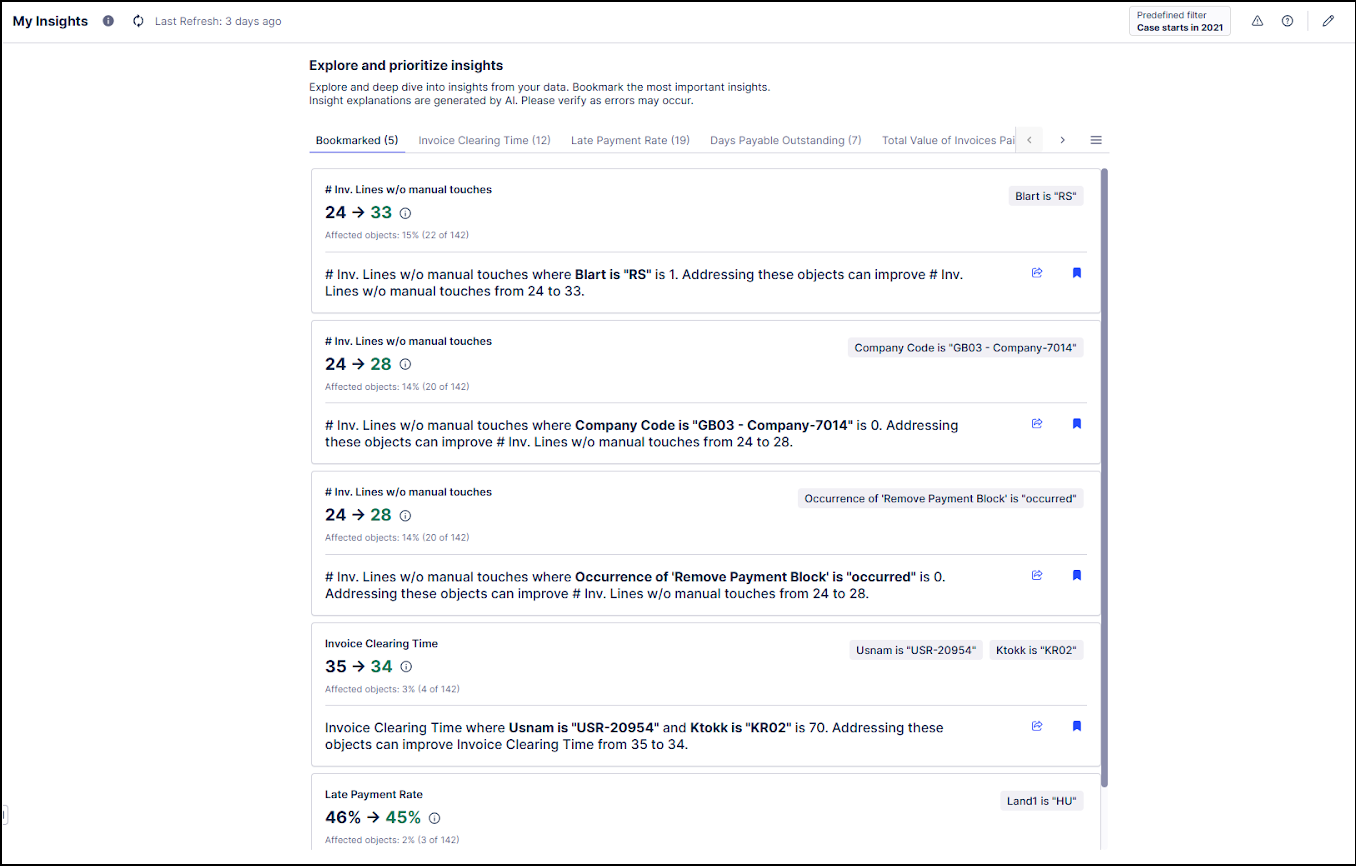 Screenshot showing the new layout for insights in the Insight Explorer.