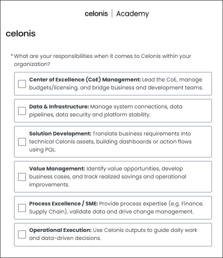 Screenshot showing options in the Intelligent Learning Pathfinder.