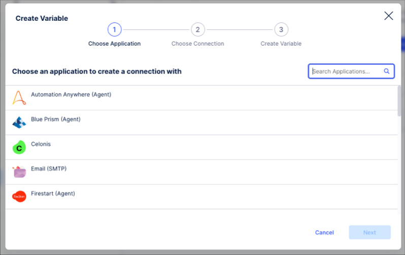 A screenshot showing how to create variables in relation to connection types.