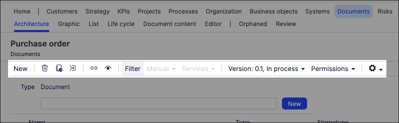 A screenshot showing how to management document objects in Process Designer.