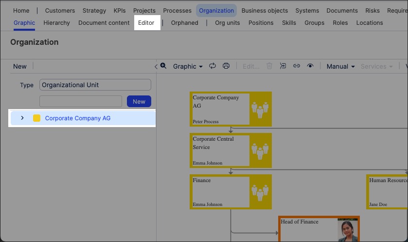 A screenshot showing how to create org charts in Process Designer.