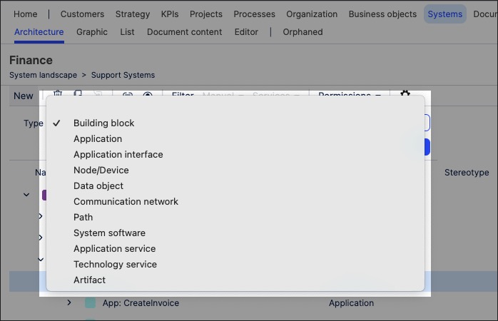 A screenshot showing how to create systems objects and graphics in process designer.