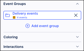 Screenshot showing available event groups that can be applied to a Process Explorer or Variant Explorer component.