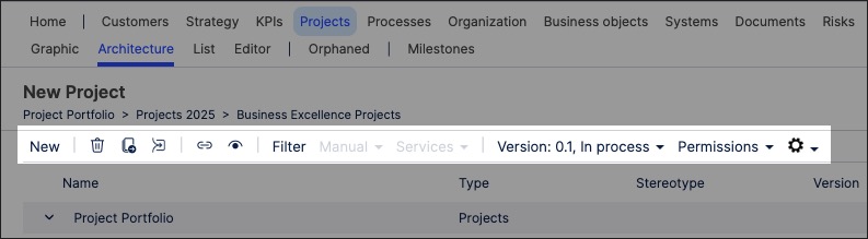 A screenshot showing how to create and manage projects in Process Designer.