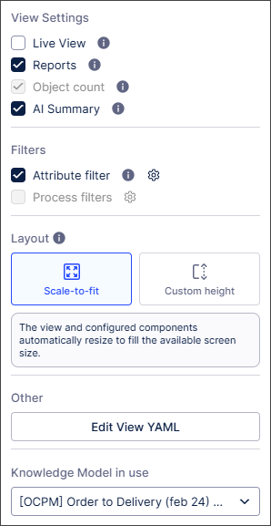 View Settings panel showing the different settings options