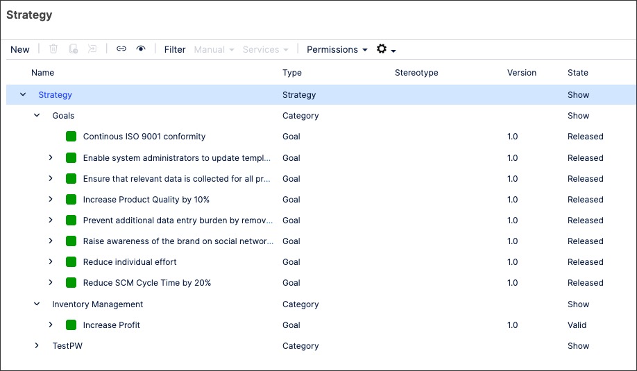 A screenshot showing how to create strategy objects and graphics in process designer.
