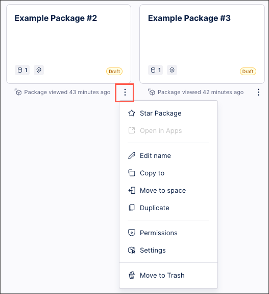 A screenshot showing how to access the package options menu.