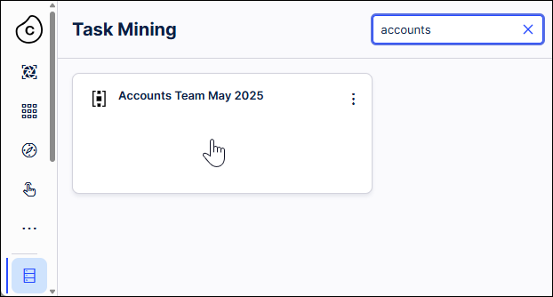 Task Mining project found by entering text in the Search field