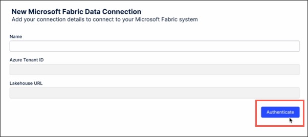 A screenshot showing how to authenticate your Microsoft Fabric connection.
