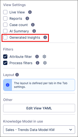 View setting panel showing the Generated Insights checkbox.