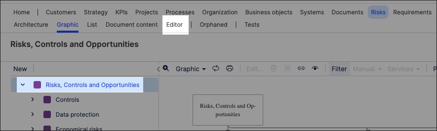 A screenshot showing how to create risk graphics in process designer.