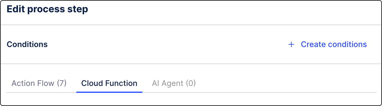 Process Orchestration step editor with the Cloud function step selected.