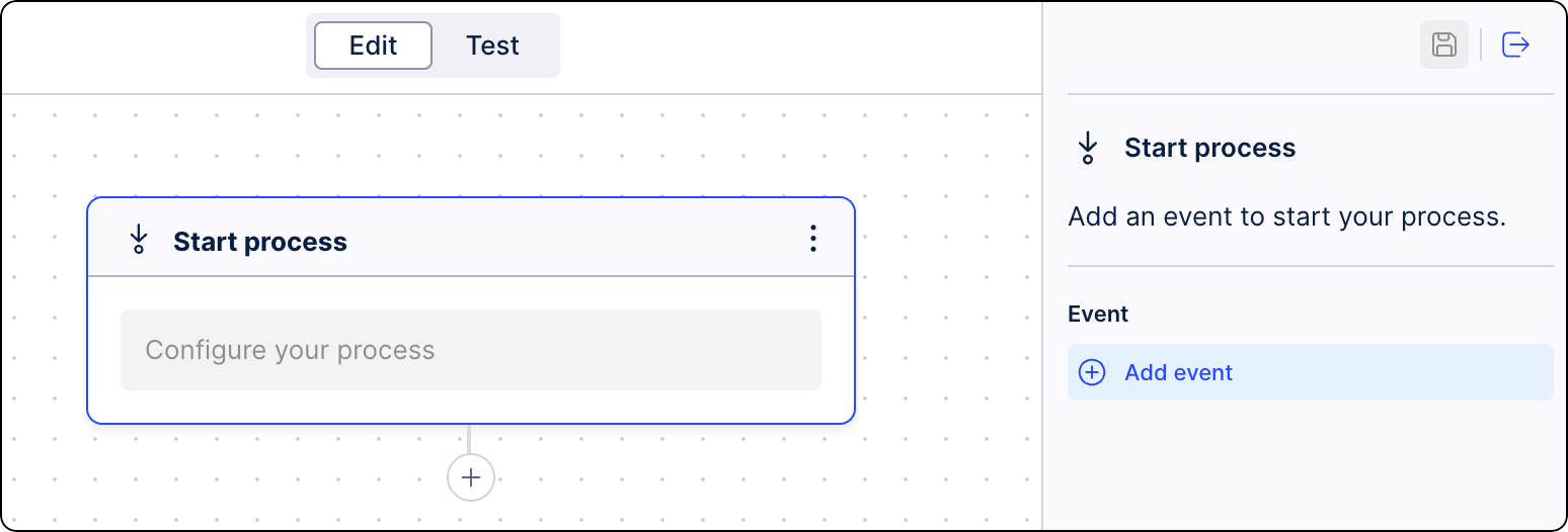 Process Orchestration Start Step with the "Add event" button next to it.