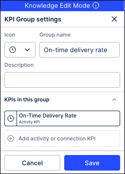 Screenshot showing the completed KPI Group settings ready to be saved.