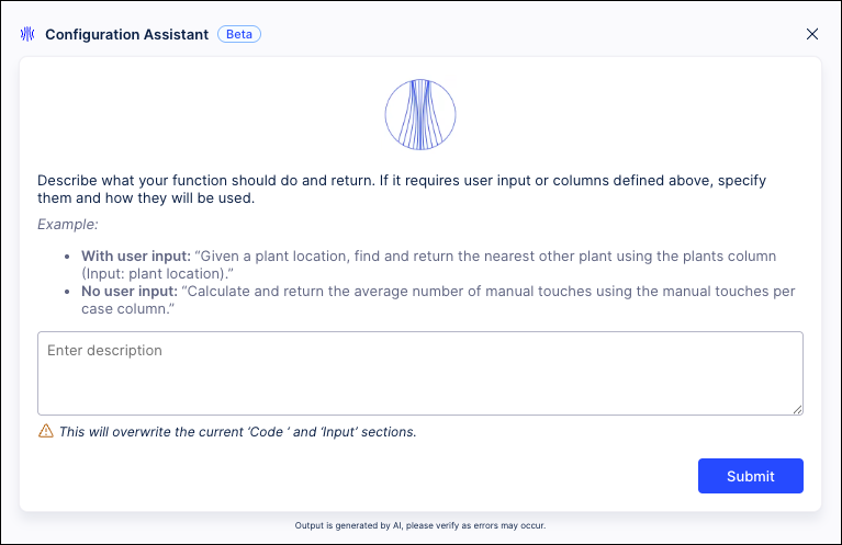 Screenshot of the Configuration Assistant used to create custom configurations of the Python tool.
