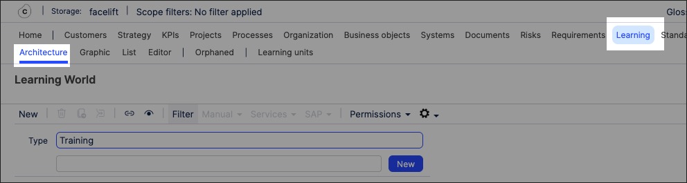 A screenshot showing how to access learning objects in Process Designer.