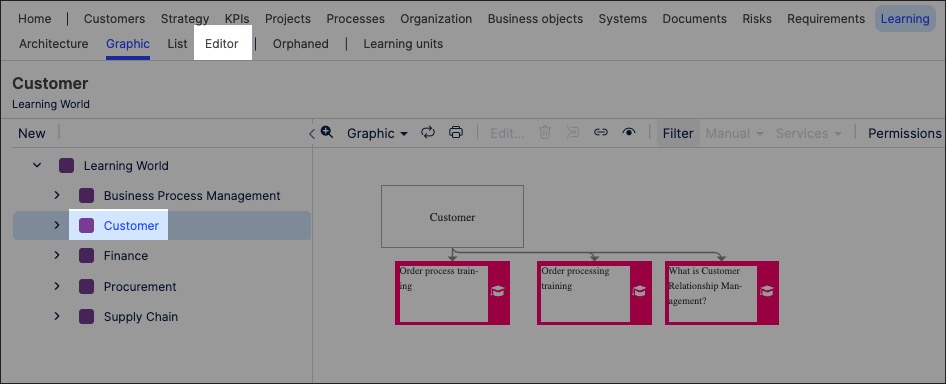A screenshot showing how to create learning objects in Process Designer.