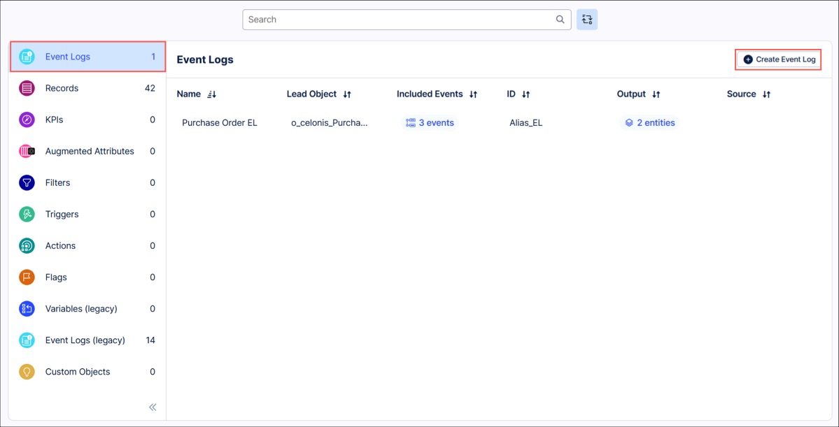 A screenshot showing how to create an event log within a knowledge model.