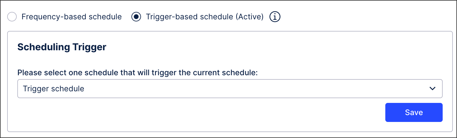 A screenshot showing how to configure trigger-based schedules of data jobs.